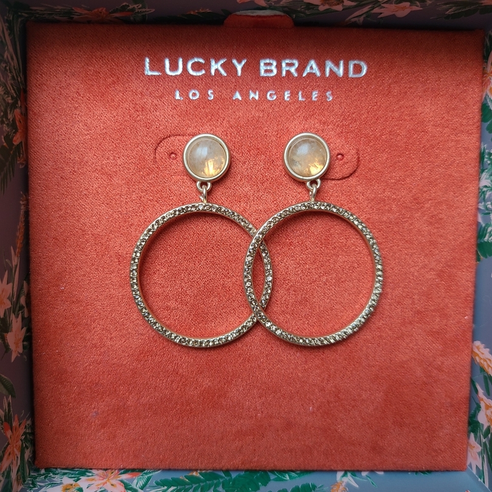 Lucky Brand Semi Precious Drop Hoop Earrings